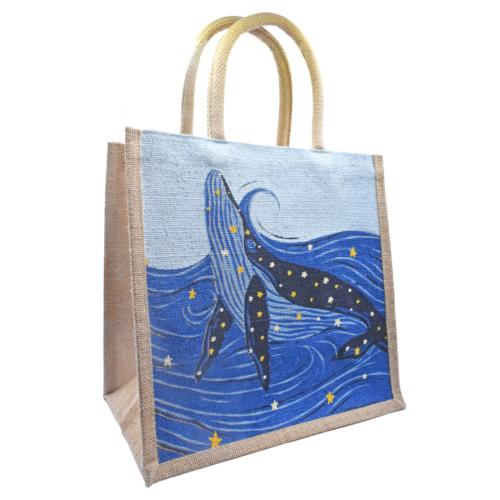 Jute shopping bag, square, Whale