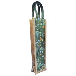 Jute Bottle Gift Bag, Winter Scene 10x36cm