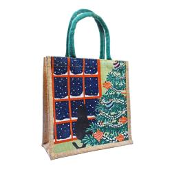 Jute Gift / Shopping Bag, Cat in Window 25x25cm