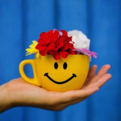 Greeting card, flowers in cup