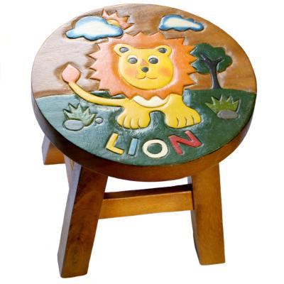 Hand carved child's stool, lion