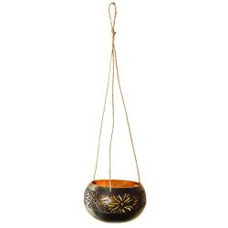 Coconut planter/t-lite holder cut out suns gold colour lacquer inner