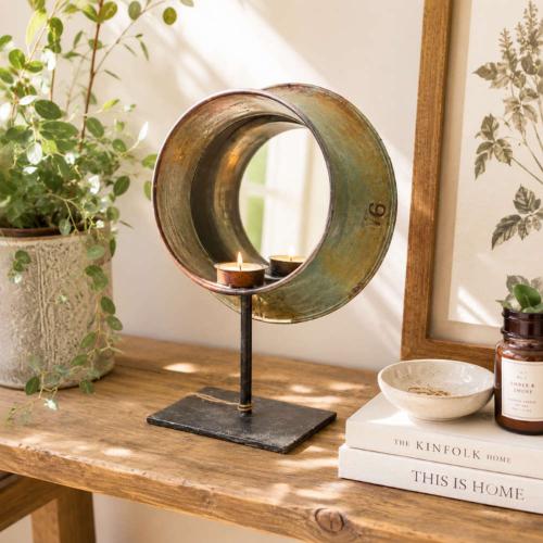 Candle Holder Bronze / Silver Colour Retro Recycled Milk Can