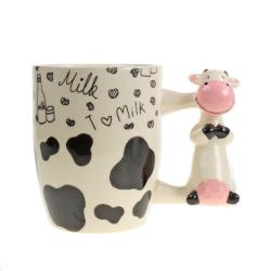 Novelty mug cow shaped handle ceramic hand painted