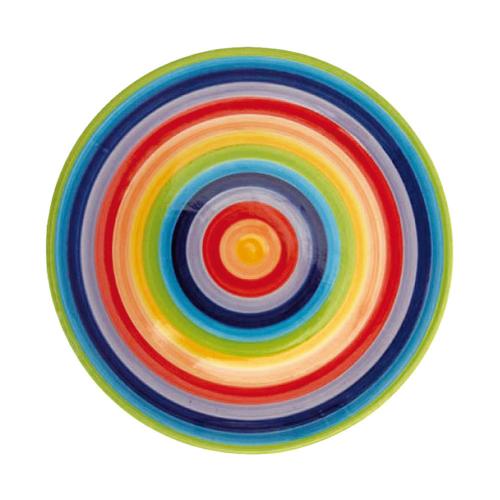 Round plate rainbow stripes ceramic hand painted 22cm diameter
