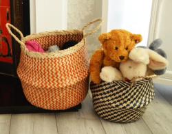 Woven seagrass basket, natural & tan brown 35cm