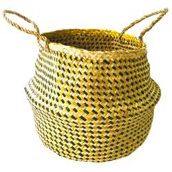 Woven seagrass basket, natural yellow black 35cm