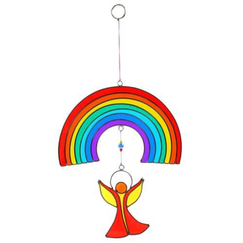 Suncatcher angel under rainbow 16x20cm