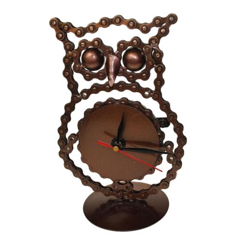 Clock owl shape, recycled bike parts 19x13cm