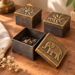 Brass embossed boxes, box of 20 assorted designs