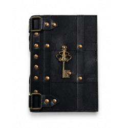 Notebook with Key Leather Bound Black 13 x 18cm