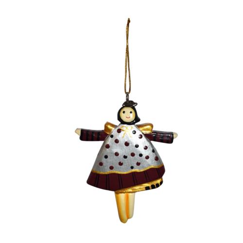 Hanging Christmas Decoration, Angel Maroon / Silver With Spots