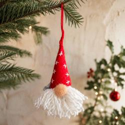 Hanging Decoration Handcrafted Felt Santa Gnome 3 x 10cm