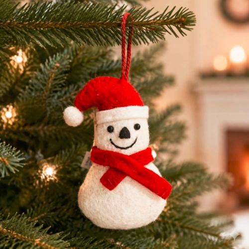 Hanging Decoration Handcrafted Felt Snowman + Hat 3 x 9cm