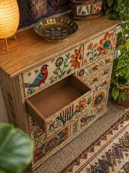 10 Drawer Chest Hand Painted Wood Storage Cabinet 74x32x90cm