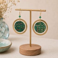 Earrings, recycled circuit board circle with outer circle