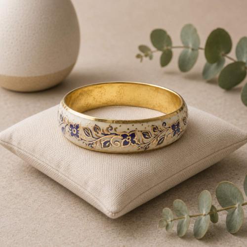 Bangle Floral Dark Blue on Yellow