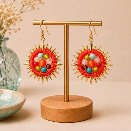 Earrings Sun Shape with Beads 3.5 x 5cm 