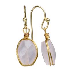 Earrings single drop rose quartz