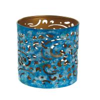 T-lite holder, metal die cut, blue swirl, 9cm height