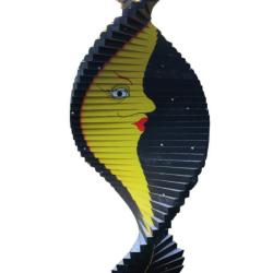 Wind Spinner Wood Moon on Black 16x40cm