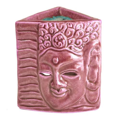 Ceramic Pink Triangular oil burner featuring Buddha 10 x 8 x 11cm