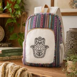 Backpack / Rucksack Recycled Cotton Hamsa Hand 28 x 8 x 42cm