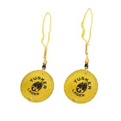 2 hanging decorations, recycled bottle top, Tusker round