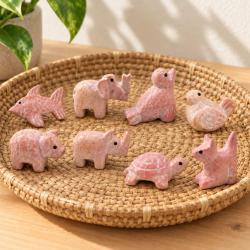 Pink kisii stone set of 8 different animals