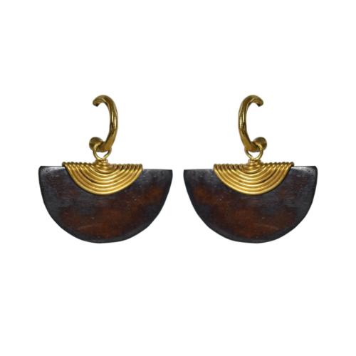 Earrings, Semi-circular brown bone and brass 4 (L) x 4 (W) cm