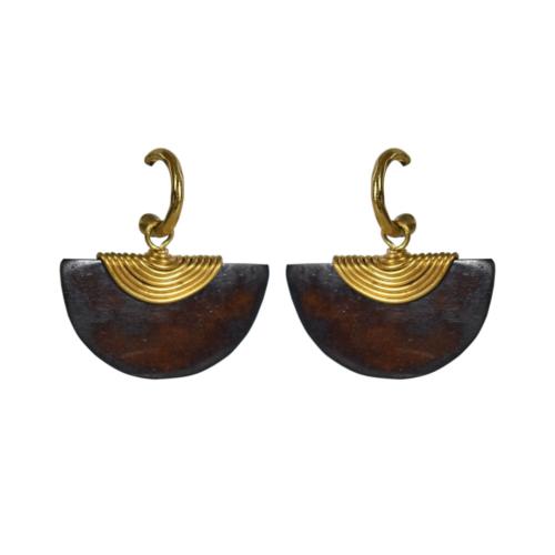 Earrings, Semi-circular brown bone and brass 4 (L) x 4 (W) cm