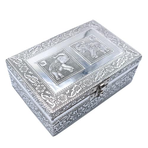 Jewellery/trinket box, recycled aluminium elephant design, 15x6x10cm