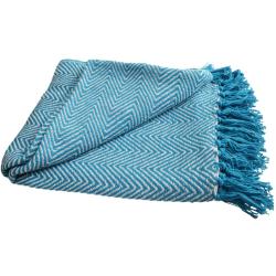 Throw/Bedspread Soft Recycled Cotton Chevron Design Turquoise 150x125cm