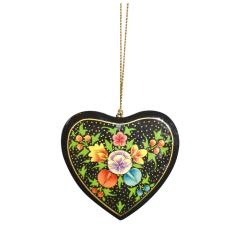 Hanging heart decoration, floral design, papier mâché 9cm