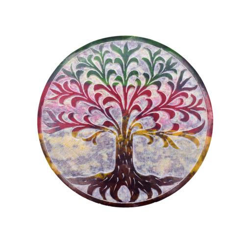 Incense Holder Round, Soapstone, Tree of Life 10cm diameter