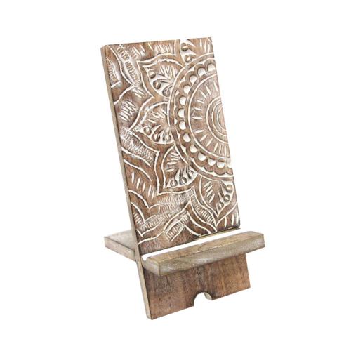 Mobile Phone Stand Mango Wood Sun Mandala