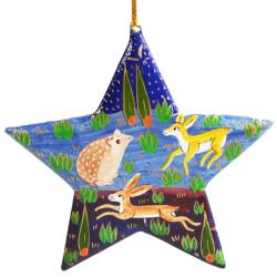 Hanging decoration, woodland animals on star, papier maché