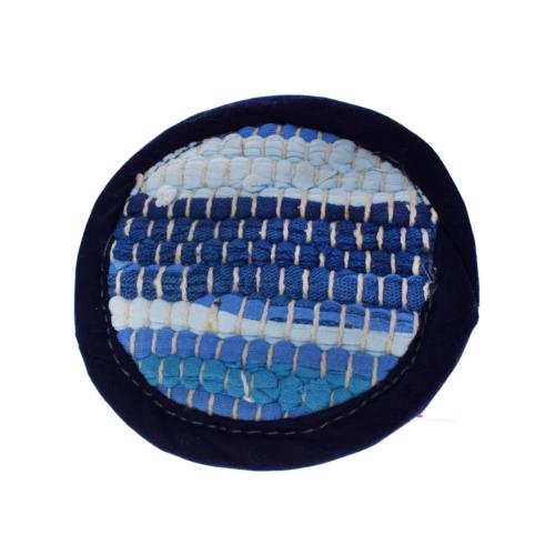Rag coaster recycled cotton & polyester handmade blue 10cm