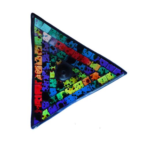 Incense holder recycled glass mosaic speckled design triangle 12x13x3cm
