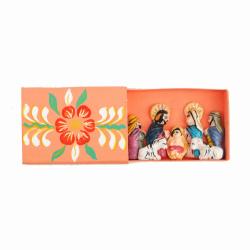 Mini Traditional Ceramic Matchbox Nativity Magenta