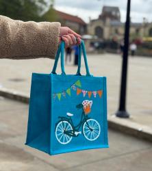 Jute shopping bag, square, bicycle
