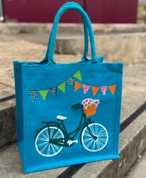 Jute shopping bag, square, bicycle