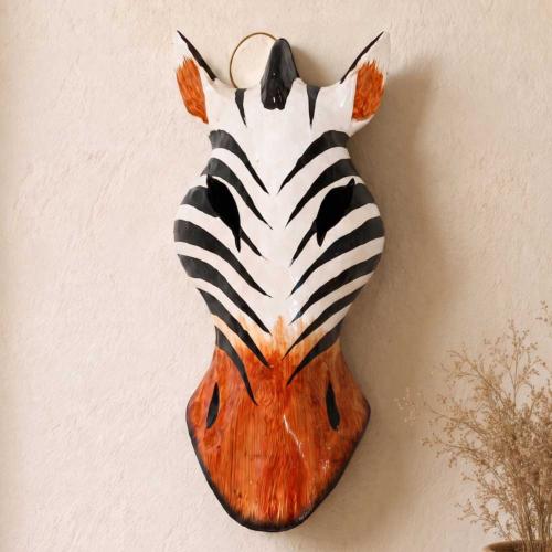 Mask Albesia Wood Zebra Orange / Brown Mouth 20cm