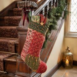 Recycled Kantha Christmas Stocking Assorted Festive Colours