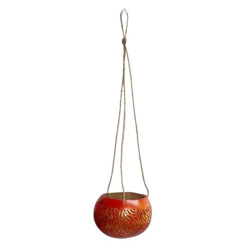 Coconut hanging planter/light holder red/gold