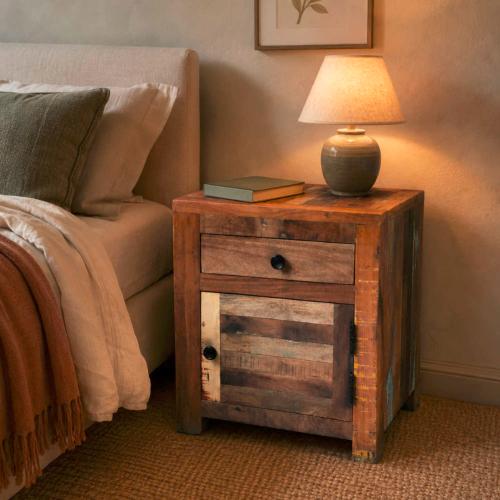 Bedside Cabinet Retro Recycled Wood