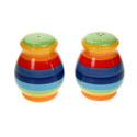 Salt pepper pots shakers rainbow stripes ceramic cruet set green top handpainted