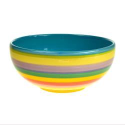 Bowl rainbow horizontal stripes blue inner ceramic hand painted 15cm diam