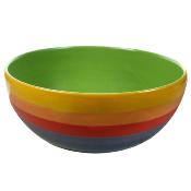 Salad bowl rainbow horizontal stripes ceramic hand painted 20cm diameter
