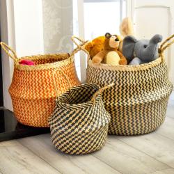Woven seagrass basket, natural & black 25cm